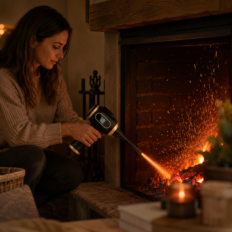 AIRUM PRO avivando la chimenea en casa